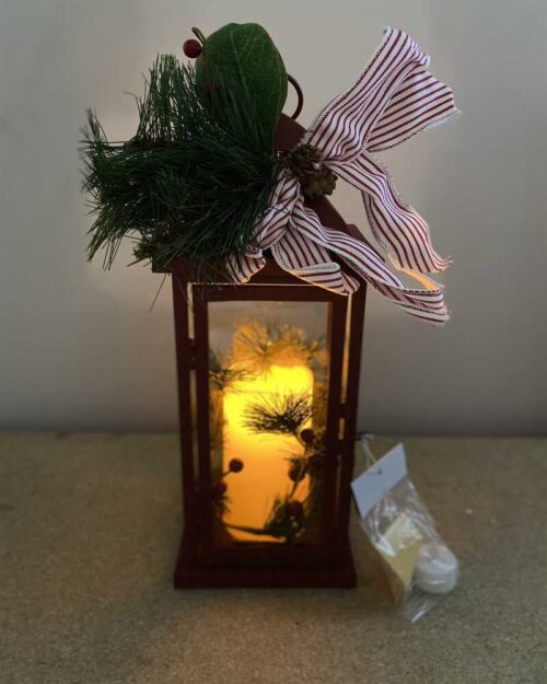 LUCOZA Floral Kerst lantaarn met Led kaars