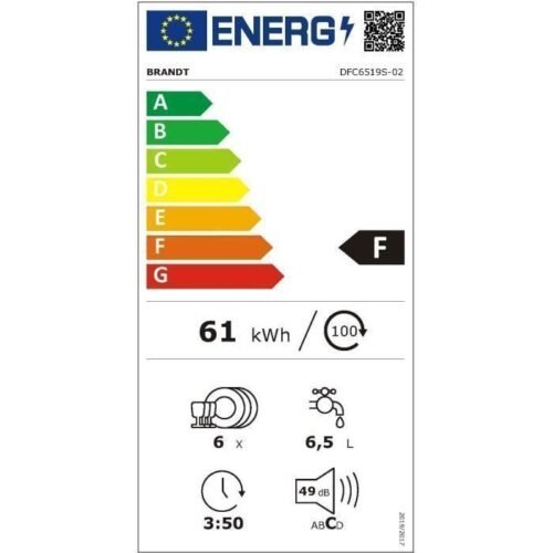 BRANDT DFC6519S vrijstaande vaatwasser | 6 couverts | Breedte 55 cm | Zilver | Energielabel F - Afbeelding 2