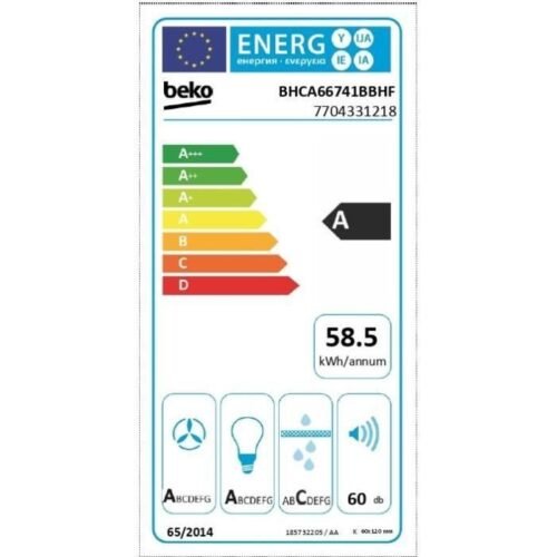 BEKO BHCA66741BBHF Wanddecor Afzuigkap | Krachtige afzuiging 720 m3/u | 60 cm | Zwart | Energielabel A - Afbeelding 4